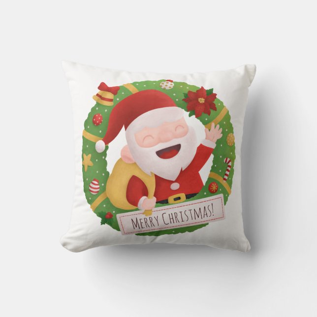 Almofada de Natal Papai Noel Alegre Coroa (Frente)