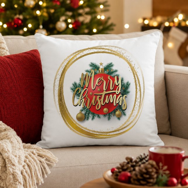 Almofada de Natal Personalizada Golden Merry Chris (Criador carregado)