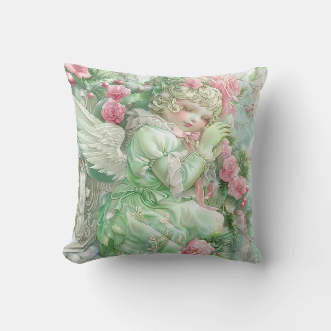 Almofada de Natal Rosa Pastel e Verde (Frente)