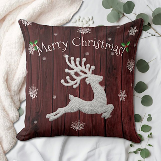 Almofada de Natal Rustic Red Reindeer (Red Rustic Christmas Reindeer Throw Pillow)