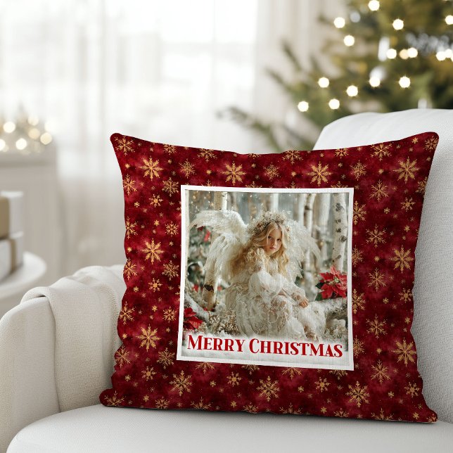 Almofada de Natal Vermelho Dourado Silent Angel Pr (Silent Angel Red Gold Christmas Gift Pillow)