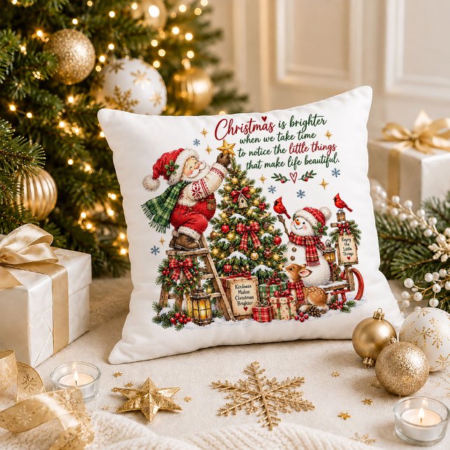 Almofada de Natal Vermelho Verde Citação Tradicion (Christmas Traditional Red Green Quote Throw Pillow)