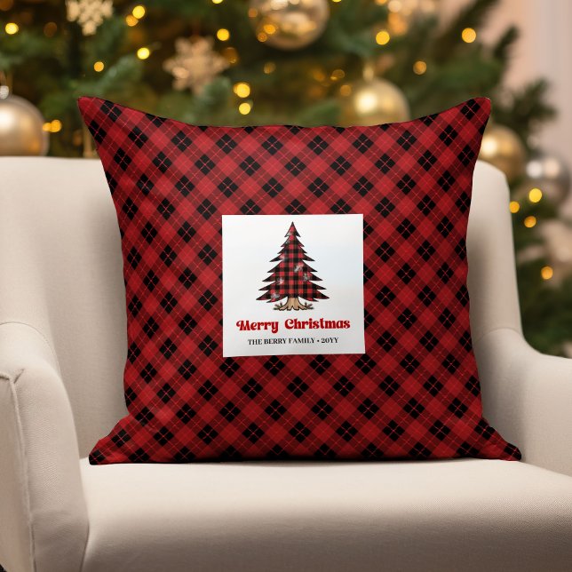 Almofada de Natal Xadrez Búfalo de Fazenda Elegant (Elegant Farmhouse Buffalo Check Christmas Pillow)
