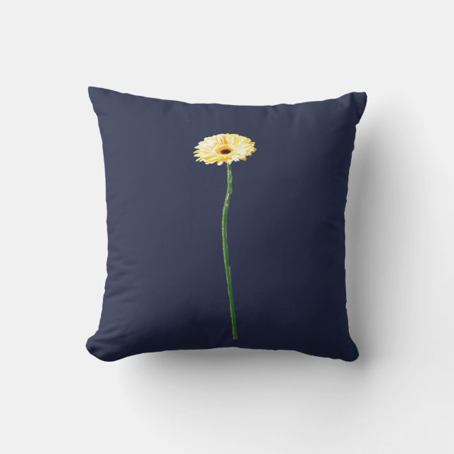 Almofada de Padrão de Flores de Gerbera Amarelo Pá (Frente)