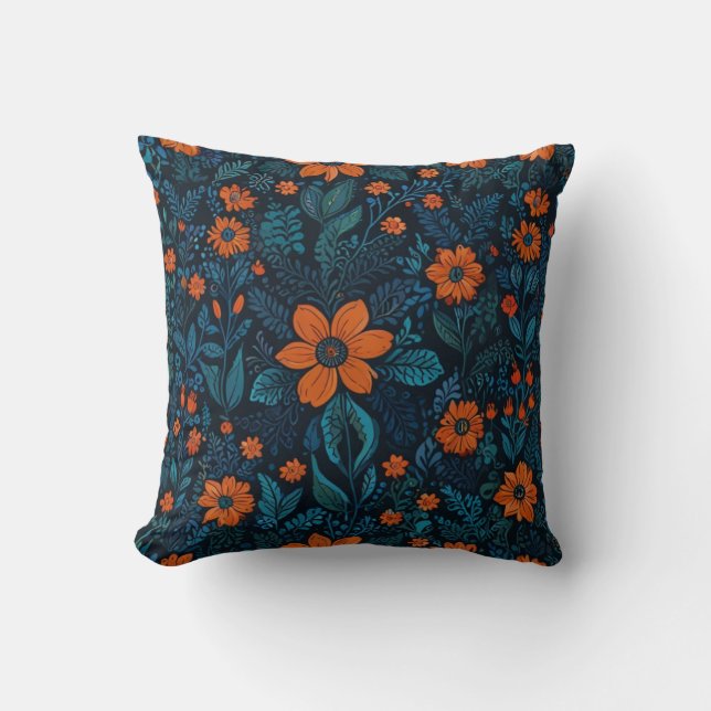 Almofada de Padrão de Flores Elegantes (Frente)