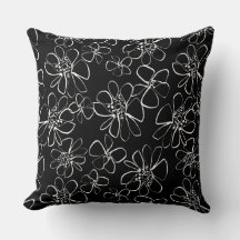 Almofada de Sofá Floral em Preto e Branco Contempo