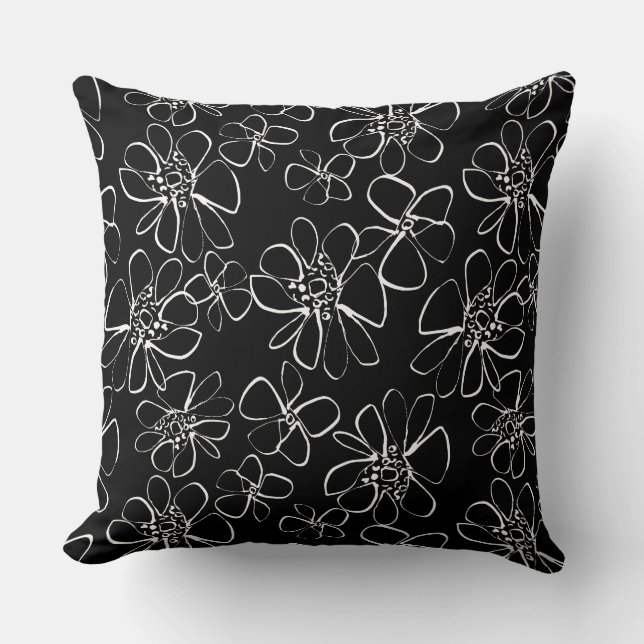 Almofada de Sofá Floral em Preto e Branco Contempo (Frente)