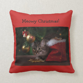 Almofada De "travesseiro do Natal do gato do Natal Meowy"