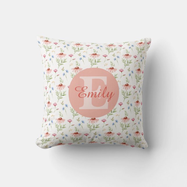 Almofada de Troféu de Monograma Floral para Menina (Frente)