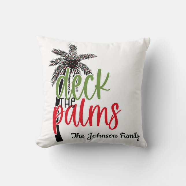 Almofada "Deck the Palms", personalizado no Natal tropical  (Frente)