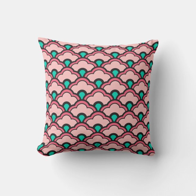 Almofada Deco Chinês Espalhaços, Coral Rosa e Turquesa (Frente)