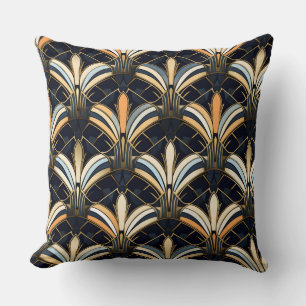 Almofada Deco de Arte Azul e Dourada