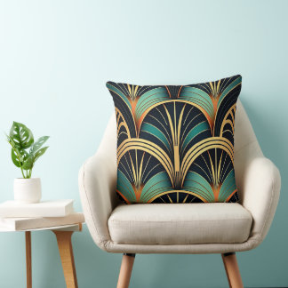 Almofada Deco de Arte Geométrica Verde e Dourada