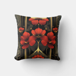 Almofada Deco Floral Dourado Geométrico e Vermelho