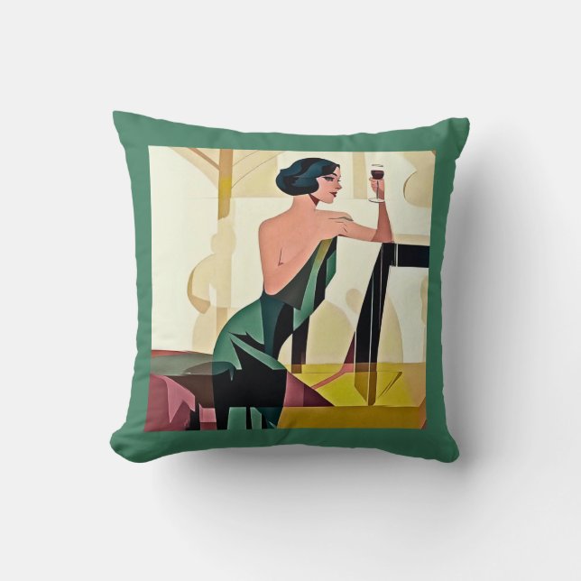 Almofada Deco Lady in Green Modern Art (Frente)