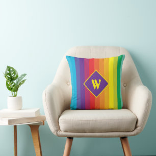 Almofada Decora Kei Negrito Listras Arco-Íris Monograma