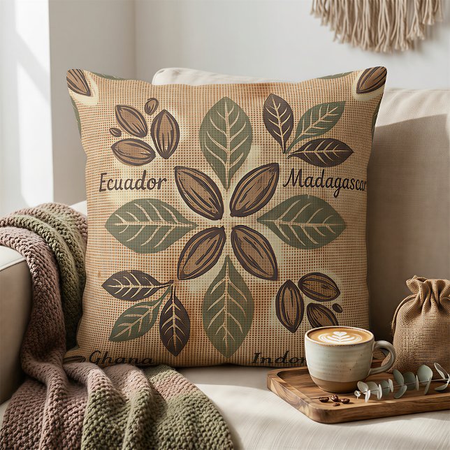 Almofada Decoração Botânica de Origens de Cacau Rústico (Criador carregado)