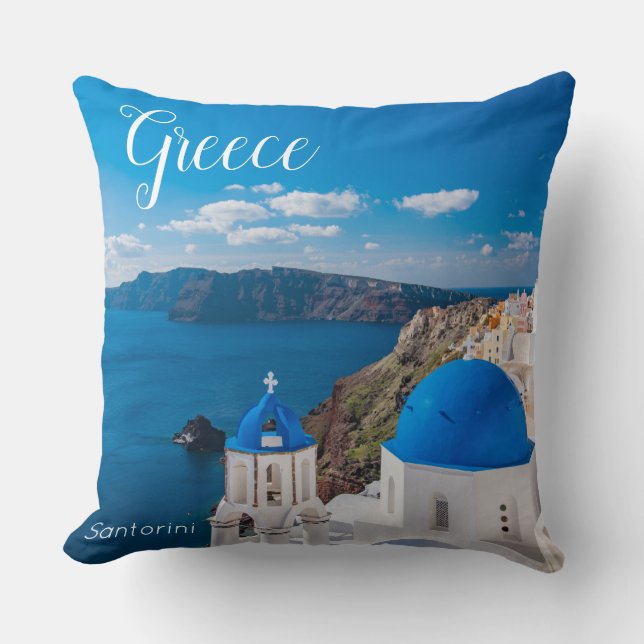 Almofada Decoração Cênica de Santorini Grécia (Frente)