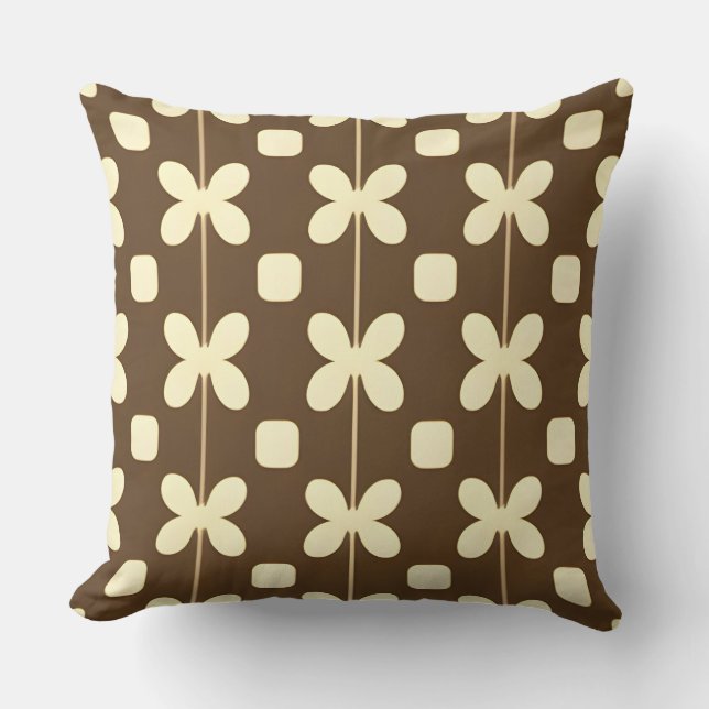 Almofada Decoração Clássica Geométrica Floral Creme Marrom  (Frente)