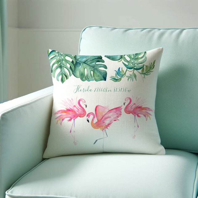 Almofada Decoração da Sala de Moradia da Flamingo, Rosa, Fl (Pink flamingo Florida living room decor features throw for chair with pink flamingo V. Grigaliunas)