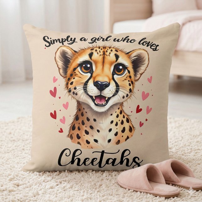 Almofada Decoração de Animais Selvagens Coração Safari Guep (Cute Cheetah Safari Heart Wildlife Decor Throw Pillow Mockup A)