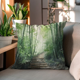 Almofada Decoração de Aquarela Florestal de Bambu Verde