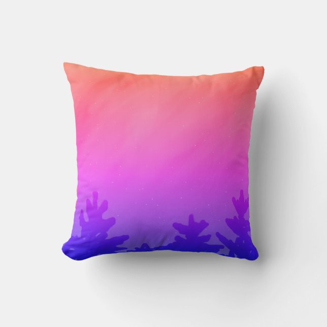 Almofada Decoração de árvores com gradiente de laranja roxo (Frente)
