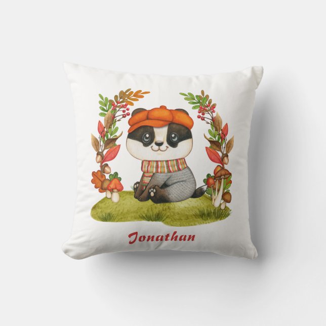Almofada Decoração de berçário de outono com adorável texug (Frente)