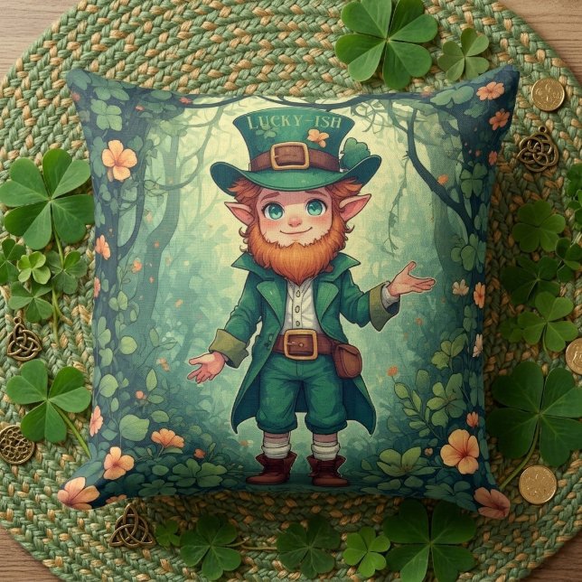 Almofada Decoração de Berçário Encantada com Leprechaun da  (Enchanted Forest Leprechaun Luckyish Nursery Decor Throw Pillow)