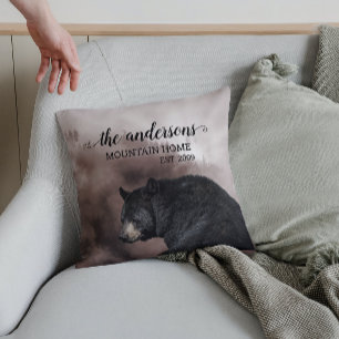 Almofada Decoração de Cabine da Floresta de Urso Preto Rúst