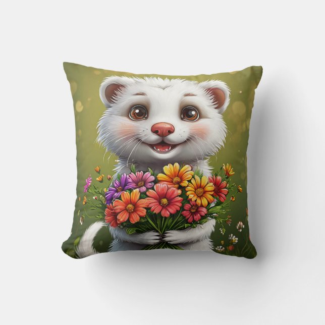 Almofada Decoração de Casa Cartoon Furão Branco Fofinho (Frente)