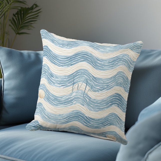 Almofada Decoração de Casa de Praia Onda Costeira Vida à Be (Beach House Coastal Wave Home Decor Seaside Living Throw Pillow)