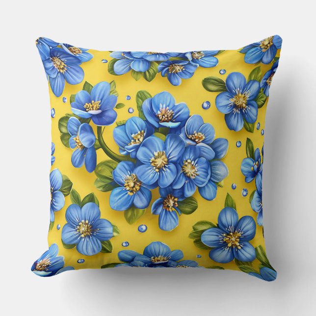 Almofada 💙 Decoração de Casa Estilo Floral Azul Ensolarado (Frente)