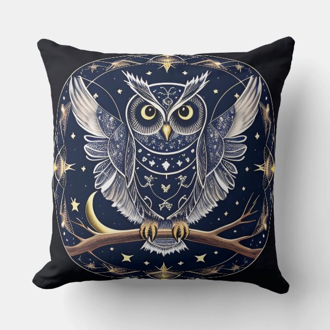 Almofada Decoração de Casa Mística Coruja Bruxa Celestial (Frente)