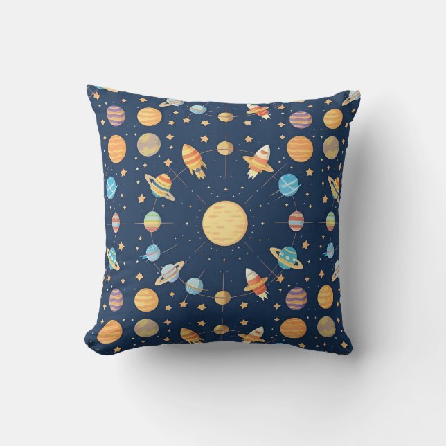Almofada Decoração de Casa Planetas Espaço Colorido Galáxia (Frente)