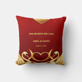 Almofada Decoração de Casal de Noivos Cisne Dourado Vermelh