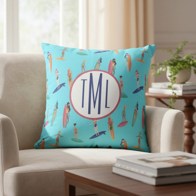 Almofada Decoração de Interiores Monogram Surf e Praia (Criador carregado)