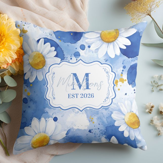 Almofada Decoração de Monograma de Margarida com Aquarela A (Criador carregado)