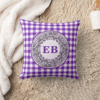 Almofada Decoração de Monograma de Rosa Xadrez Roxo no Esti