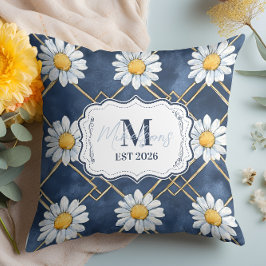 Almofada Decoração de Monograma em Xadrez Azul-Marinho e Ma