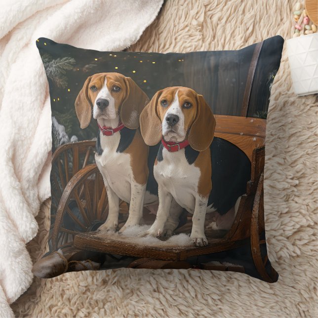 Almofada Decoração de Natal Beagle Snowy Sleigh  (Cobertor)
