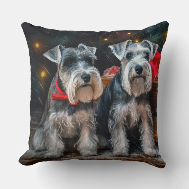 Almofada Decoração de Natal de Schnauzer Snowy Sleigh (Frente)