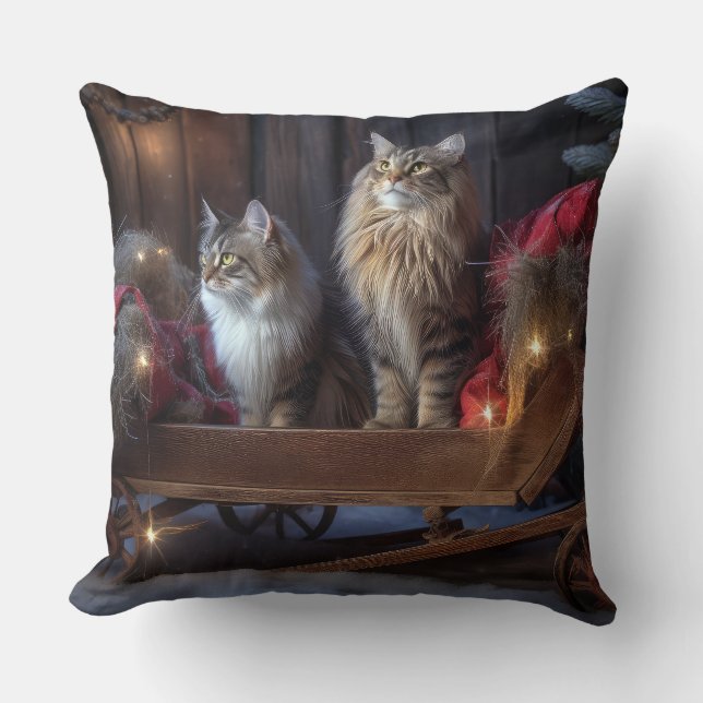 Almofada Decoração de Natal Maine Coon Snowy Sleigh (Frente)