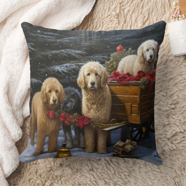 Almofada Decoração de Natal Trenó de Neve Goldendoodle (Cobertor)
