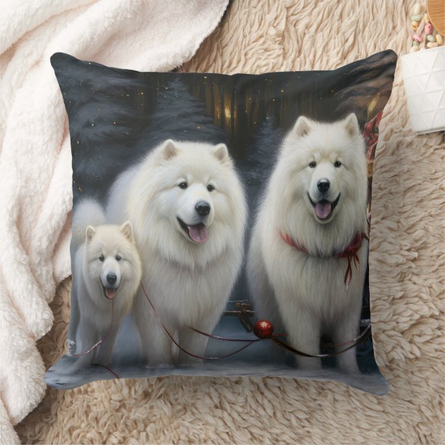 Almofada Decoração de Natal Trenó Nevado Samoyed (Cobertor)