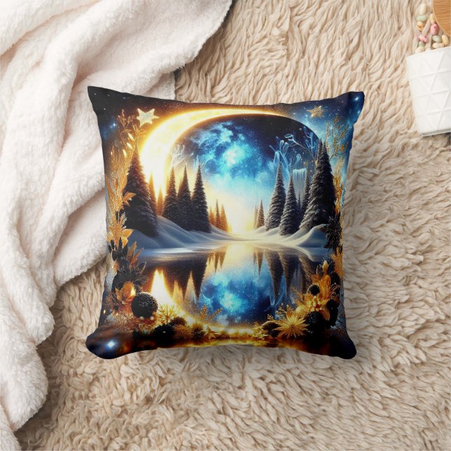 Almofada Decoração de Neve Azul e Branco Bola Natal Feliz (Cobertor)