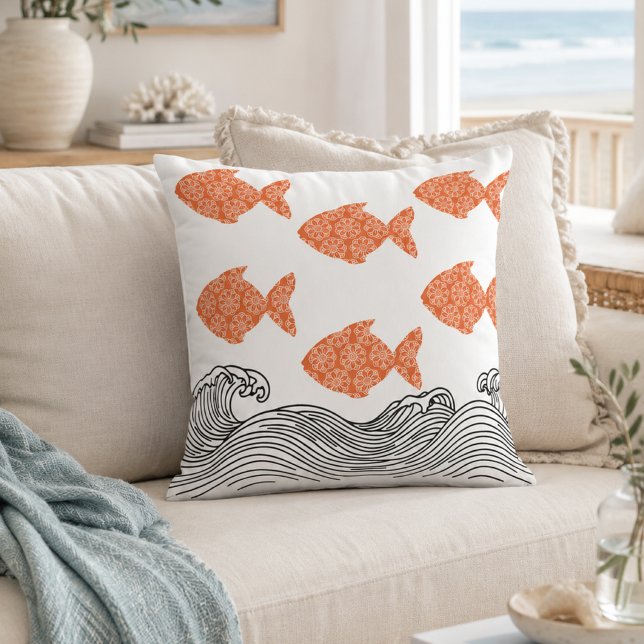 Almofada Decoração de Peixes Costeiros em Onda  (Criador carregado)