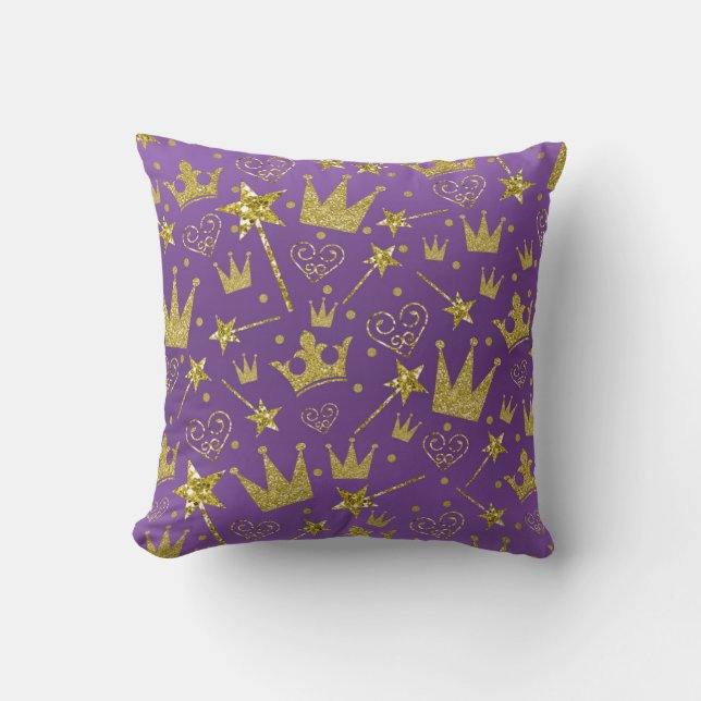 Almofada Decoração de Princesa Meninas Brilho Dourado e Rox (Frente)