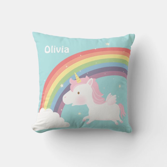 Almofada Decoração de quarto de meninas com unicórnio voado (Frente)