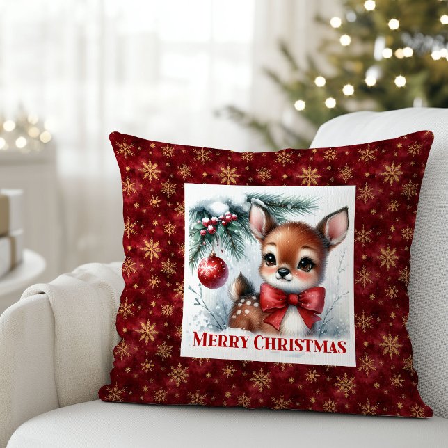 Almofada Decoração de quarto infantil Cena de inverno de ce (Festive Baby Fawn Winter Scene Kids Room Decor Christmas Pillow

)
